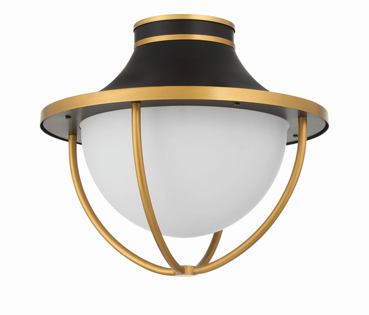 Crystorama Atlas 2 Light Matte Black + Textured Gold Outdoor Semi Flush Mount