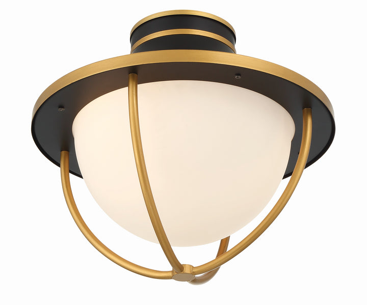 Crystorama Atlas 2 Light Matte Black + Textured Gold Outdoor Semi Flush Mount