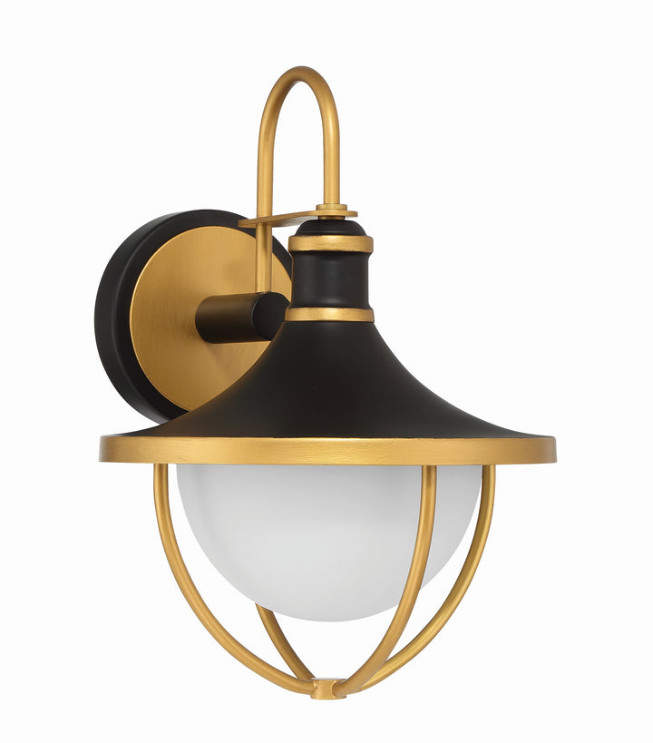 Crystorama Atlas 1 Light Matte Black + Textured Gold Outdoor Sconce