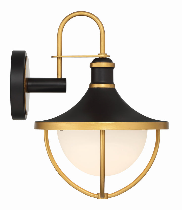 Crystorama Atlas 1 Light Matte Black + Textured Gold Outdoor Sconce