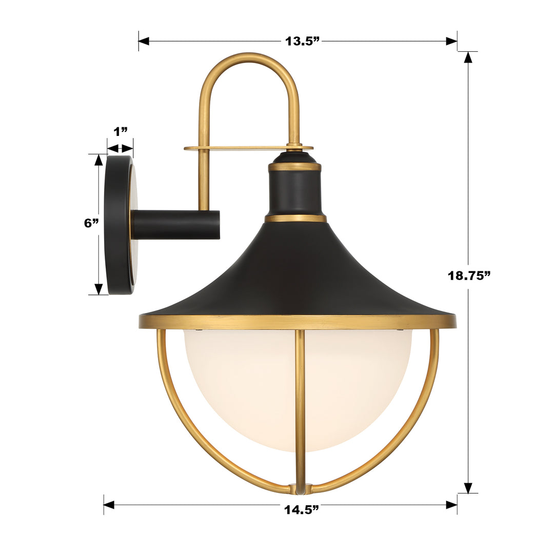 Crystorama Atlas 1 Light Matte Black + Textured Gold Outdoor Sconce