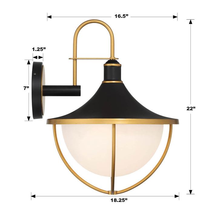 Crystorama Atlas 3 Light Matte Black + Textured Gold Outdoor Sconce