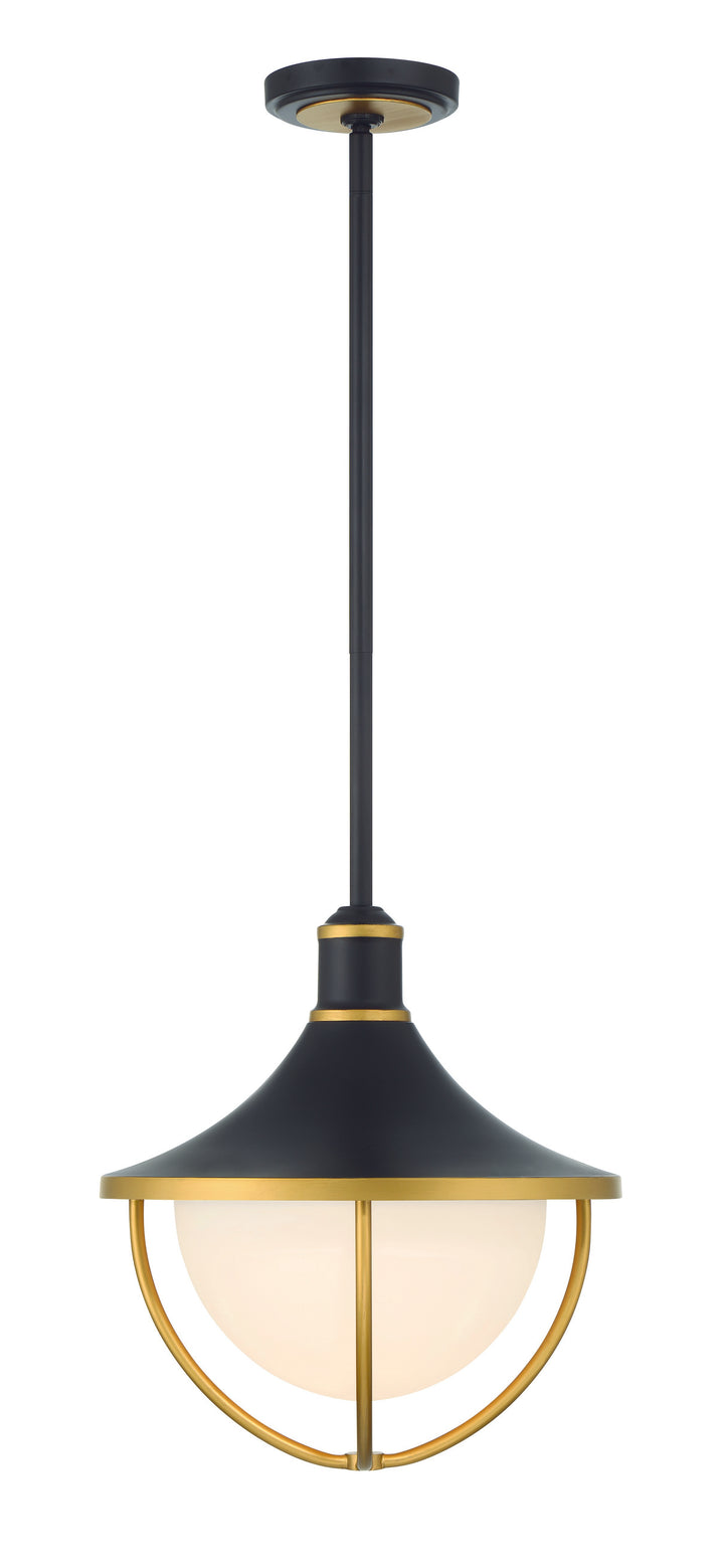 Crystorama Atlas 3 Light Matte Black + Textured Gold Outdoor Pendant