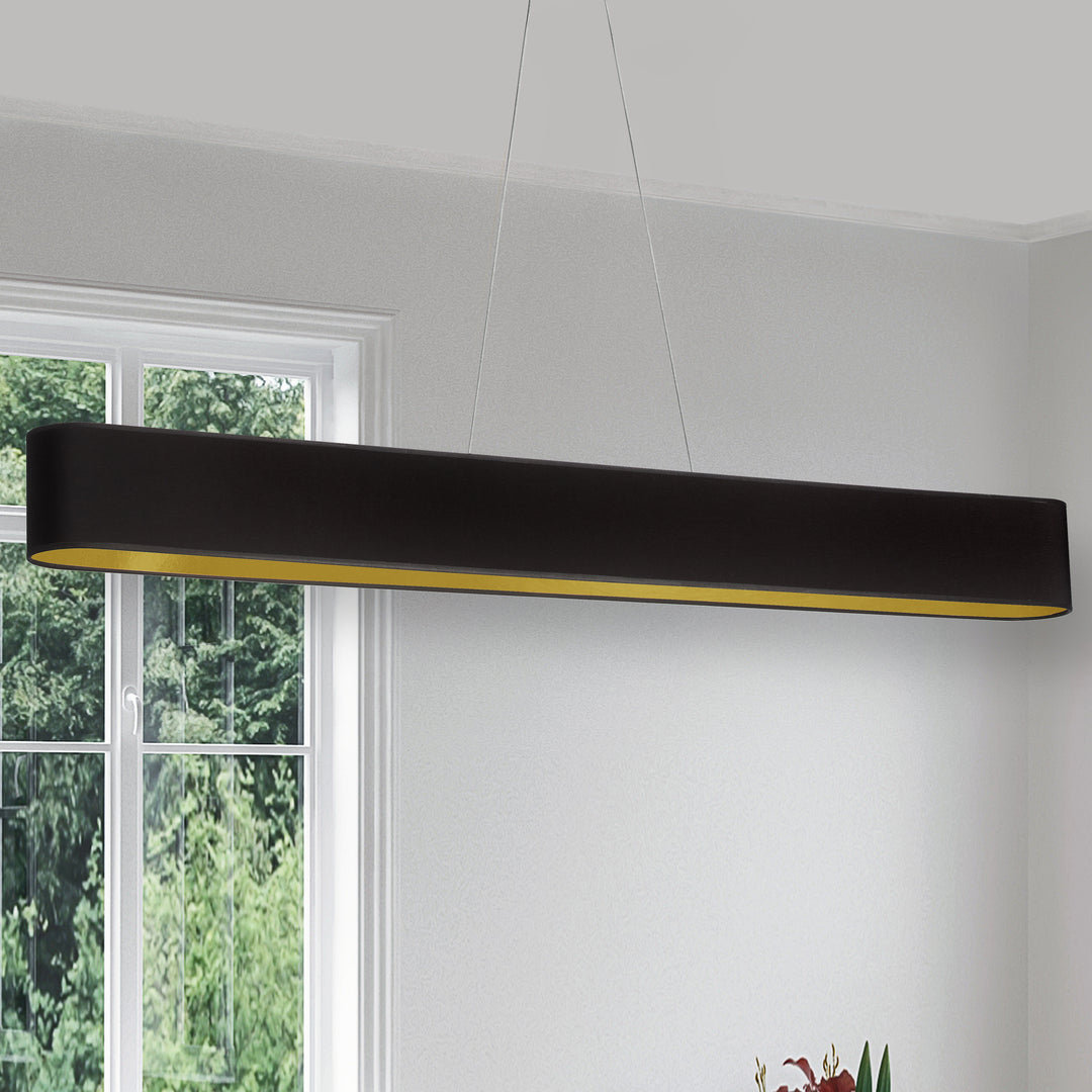 Dainolite 30W Horizontal Matte Black Pendant with Black/Gold Shade