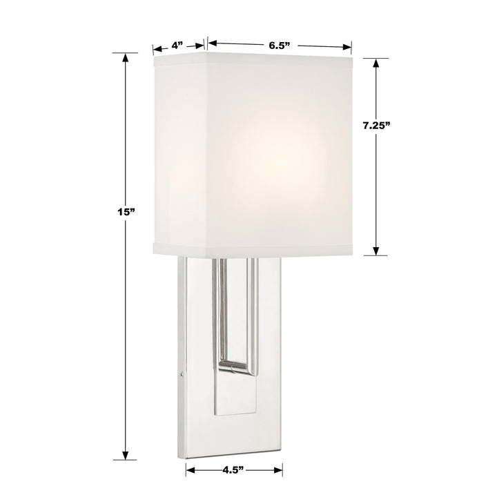 Crystorama Brent 1 Light Polished Nickel Sconce