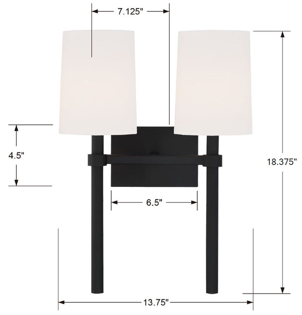 Crystorama Bromley 2 Light Black Forged Sconce