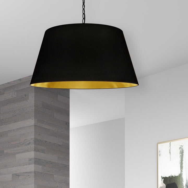 Dainolite 1 Light Brynn Large Pendant, Black/Silver Shade, Black