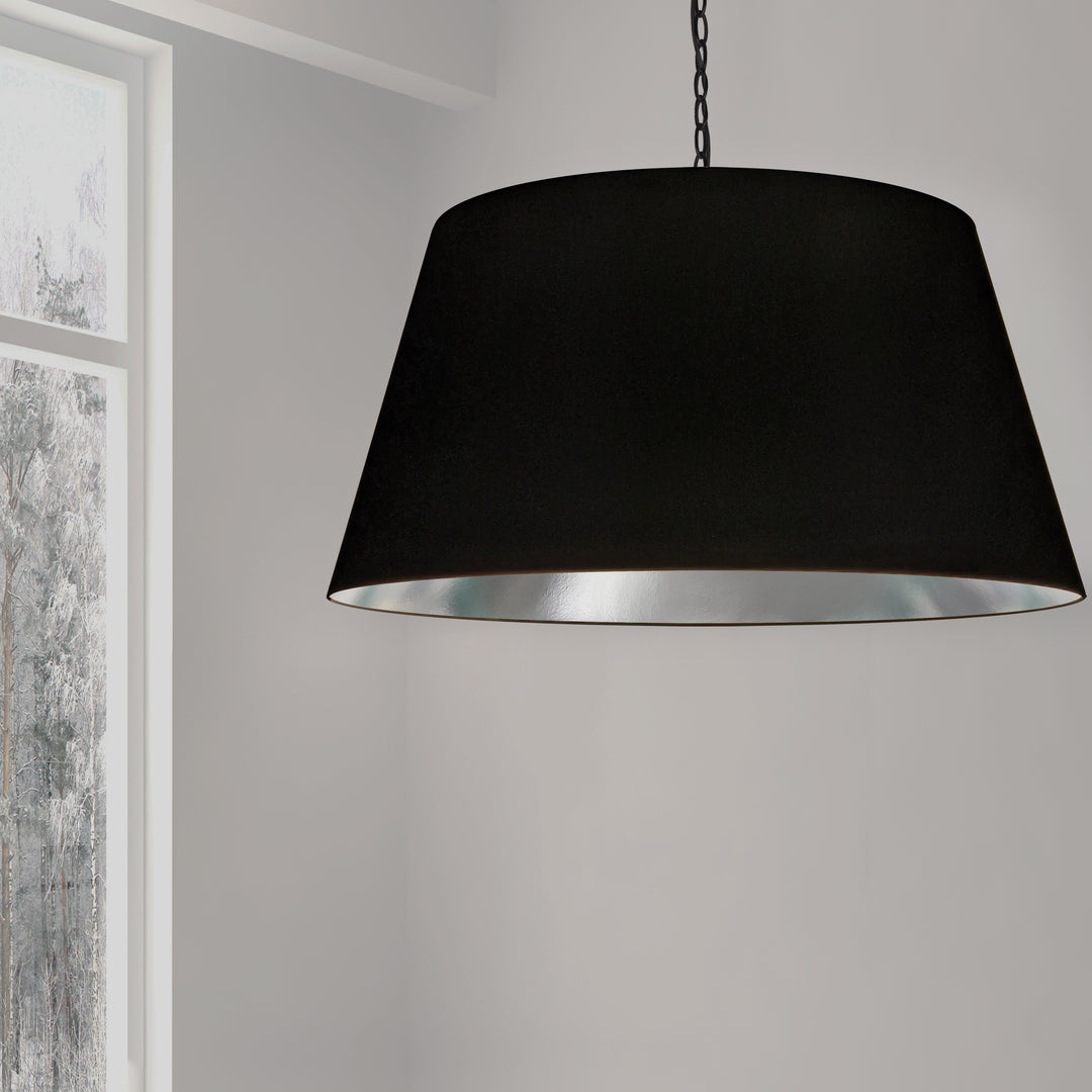 Dainolite 1 Light Brynn Extra Large Pendant, Black/Silver Shade, Black