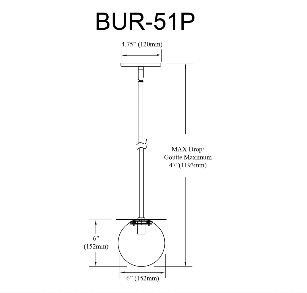 Dainolite 1 Light Halogen Burlat Pendant Matte Black & White