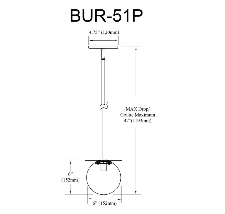 Dainolite 1 Light Halogen Burlat Pendant Matte Black & White