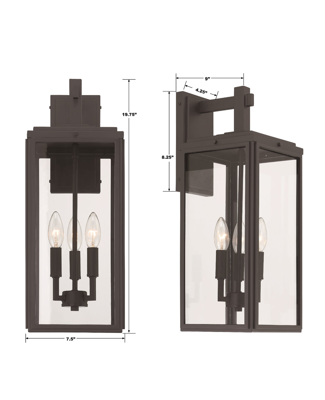 Crystorama Byron 3 Light Matte Black Outdoor Sconce