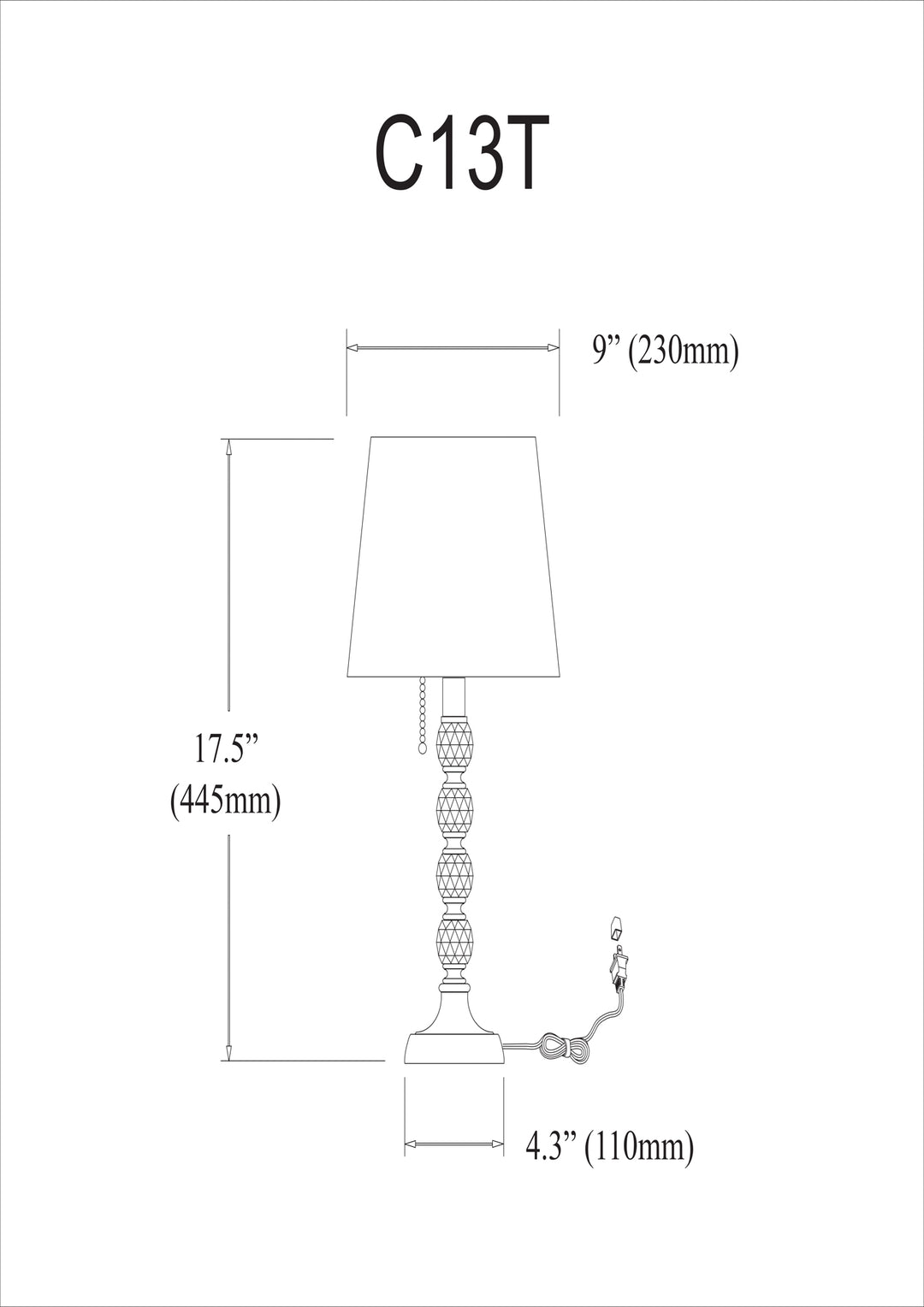 Dainolite 1 Light Crystal Table Lamp, Polished Chrome, White Shade