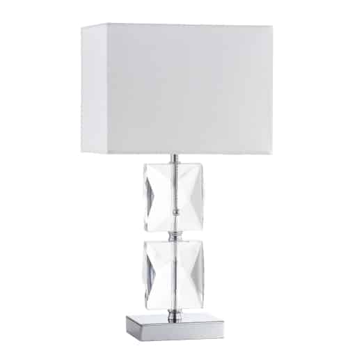 Dainolite 1 Light Incandescent Crystal Table Lamp Polished Chrome Finish Rolled Edge Top and Bottom Virgin White Shade