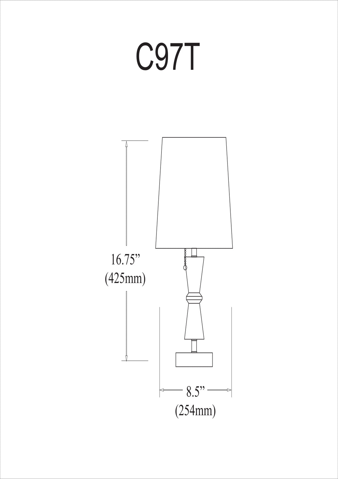 Dainolite 1 Light Incandescent Crystal Table Lamp Polished Chrome Finish Rolled Edge Top and Bottom Virgin White Shade