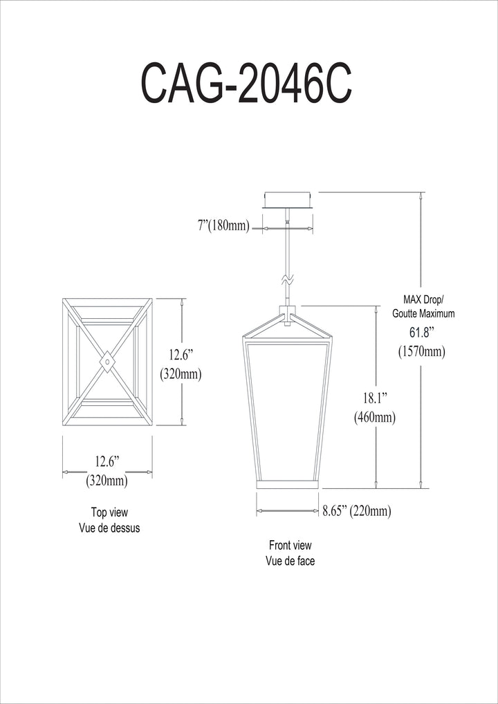 Dainolite 46W Chandelier, Aged Brass with White Diffuser