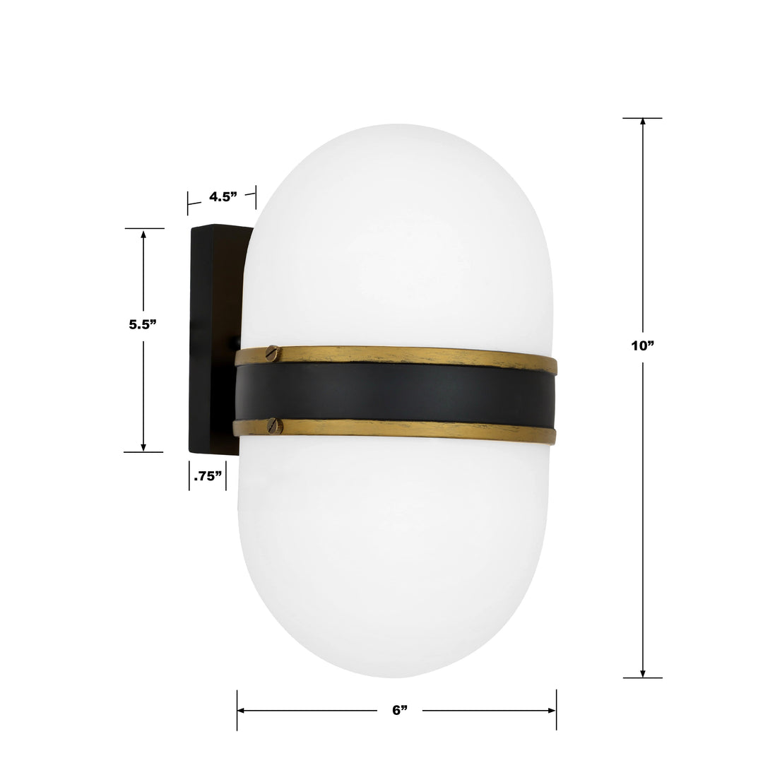 Crystorama Brian Patrick Flynn Capsule 1 Light Matte Black + Textured Gold Outdoor Sconce