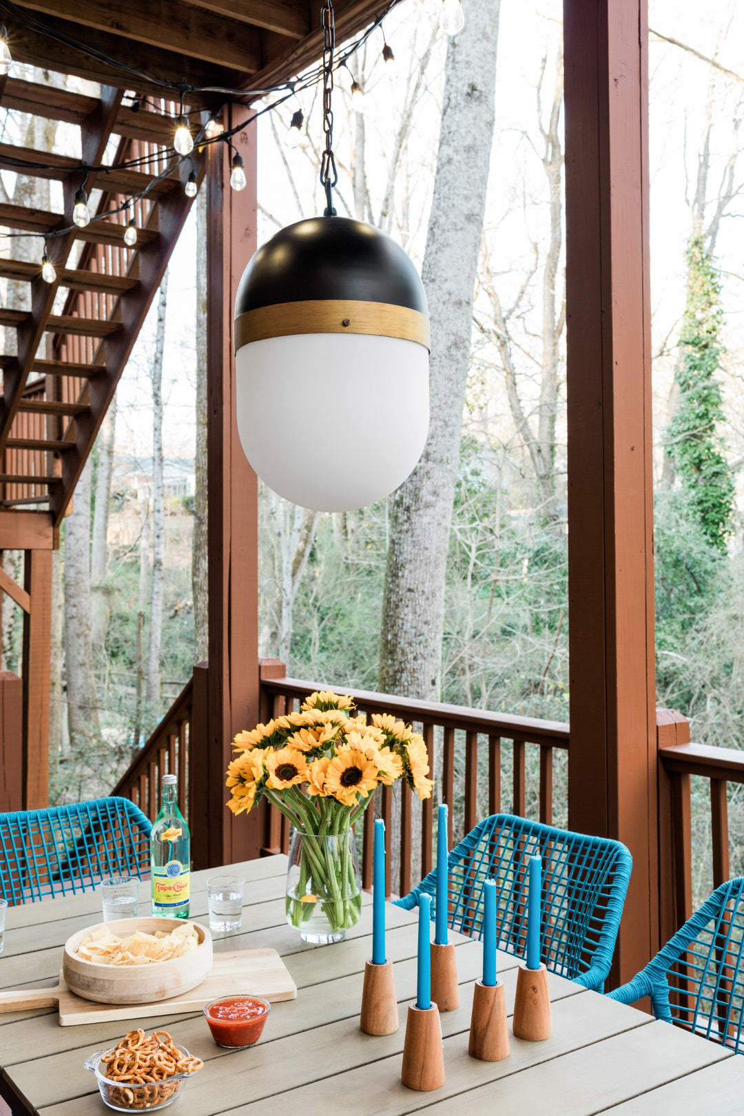 Crystorama Brian Patrick Flynn Capsule 3 Light Matte Black + Textured Gold Outdoor Pendant