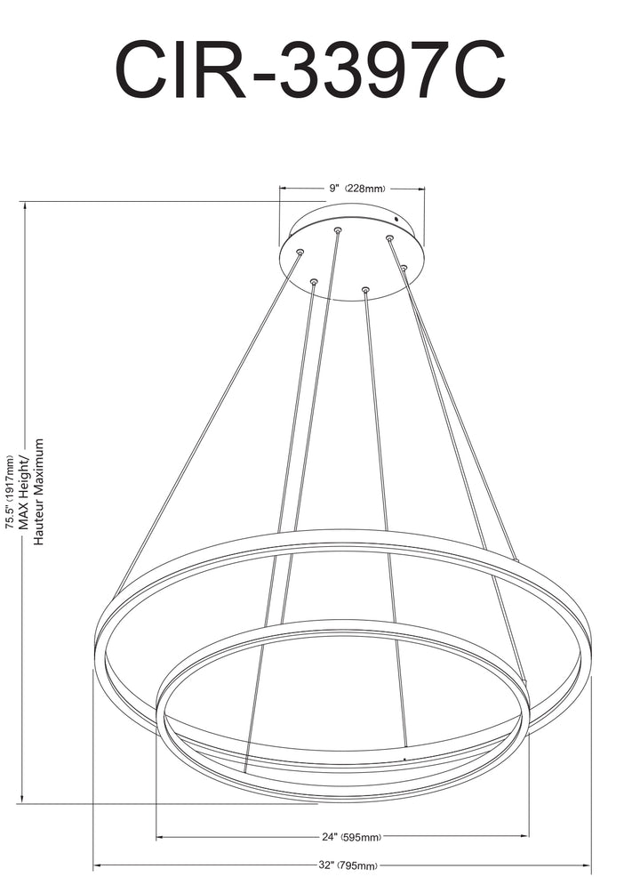 Dainolite 97W Chandelier, Aged Brass with White Acrylic Diffuser