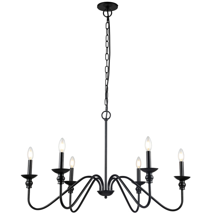 Dainolite 6 Light Incandescent Chandelier, Matte Black