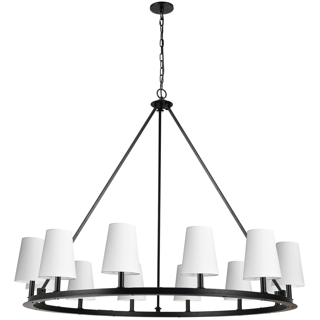 Dainolite 12 Light Incandescent Chandelier, Matte Black with White Shades