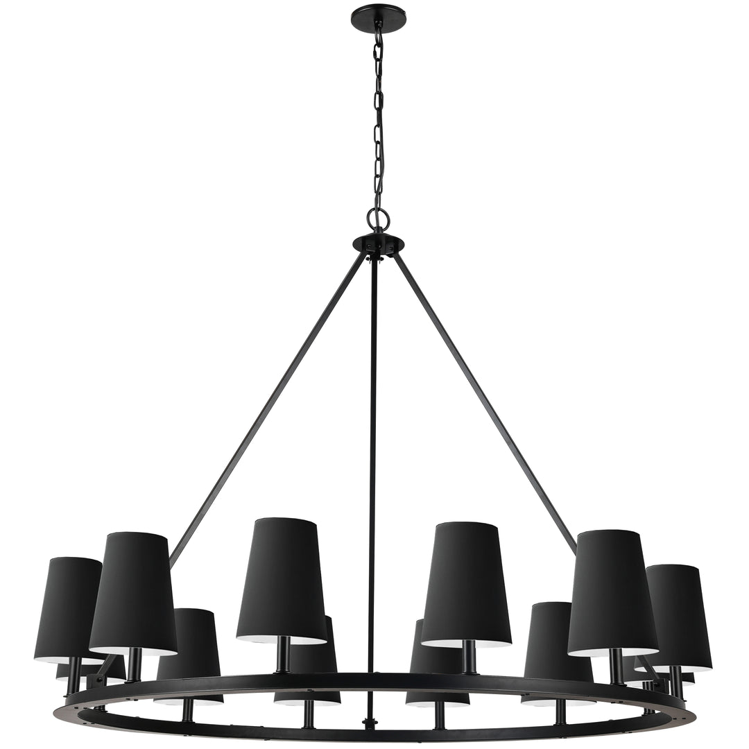 Dainolite 12 Light Incandescent Chandelier, Matte Black with Black Shades