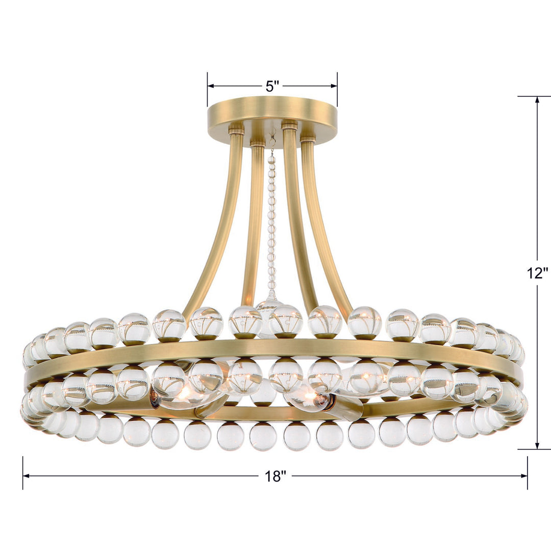 Crystorama Clover 4 Light Aged Brass Semi Flush Mount