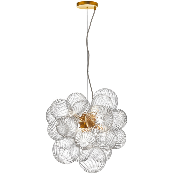 Dainolite 6 Light Halogen Pendant Aged Brass with Clear Spiral Glass