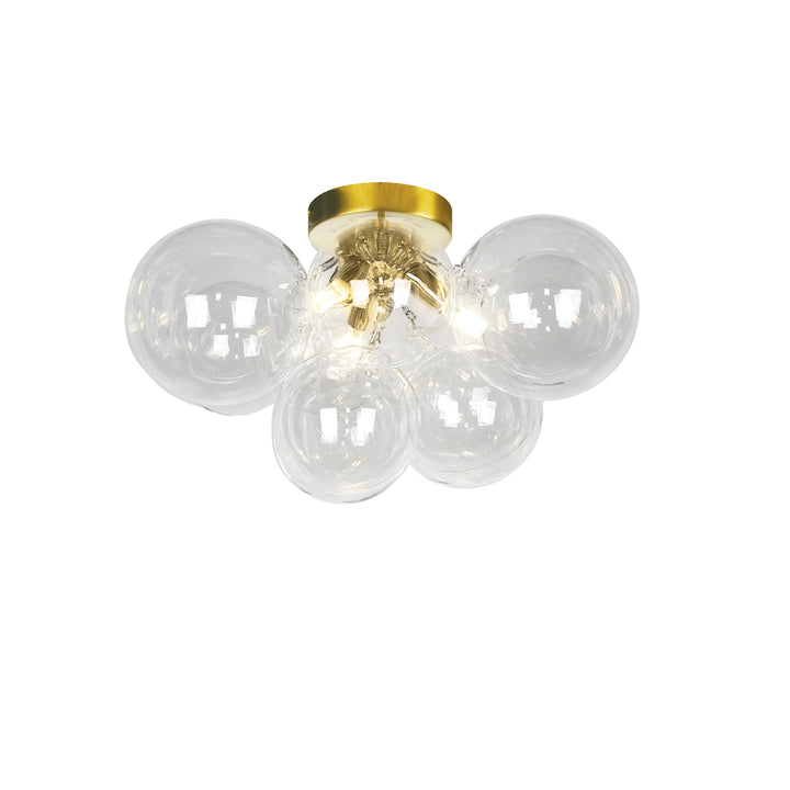 Dainolite 3 Light Halogen Flush Mount, Aged Brass with Clear Glass