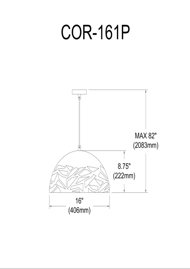 Dainolite 1 Light Pendant, Matte Black Finish