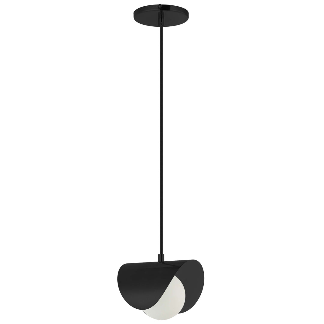 Dainolite 1 Light Halogen Pendant Matte Black with White Opal Glass