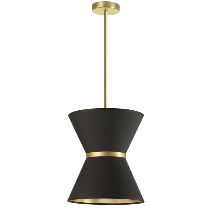 Dainolite 1 Light Incandescent Pendant, Aged Brass with Gold Ring Black / Gold Shade