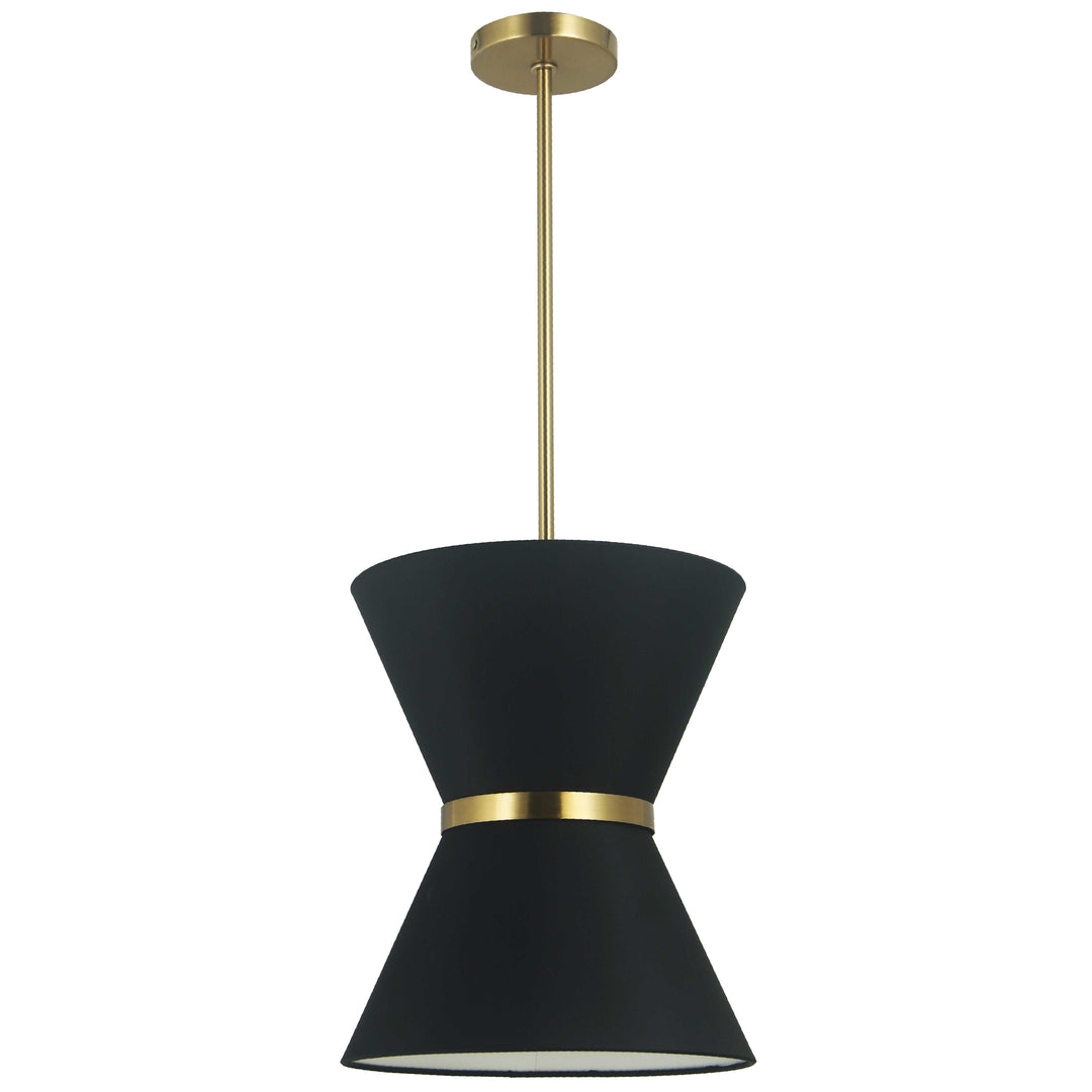 Dainolite 1 Light Incandescent Pendant, Aged Brass with Gold Ring Black / Gold Shade