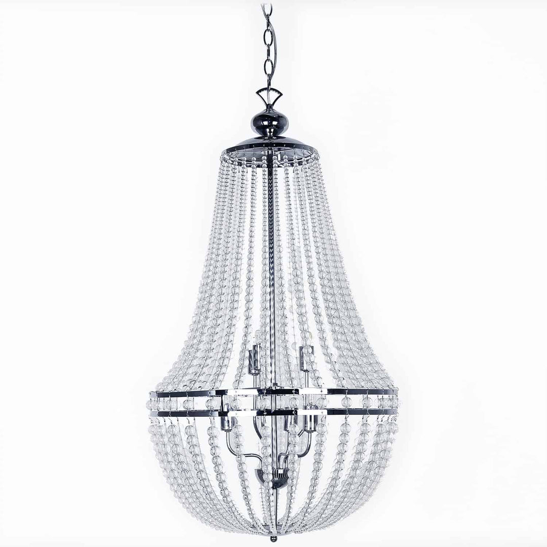 Dainolite 6 Light Incandescent Chandelier Polished Chrome Finish with Clear Glass Beads