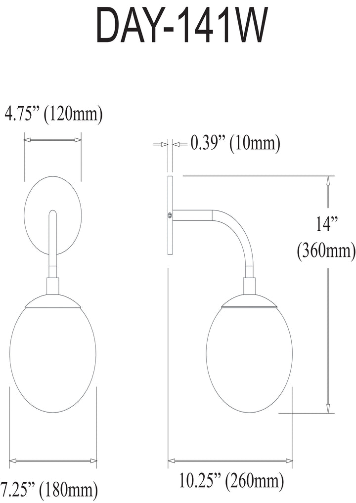 Dainolite 1 Light Halogen Aged Brass Wall Sconce w/ White Glass