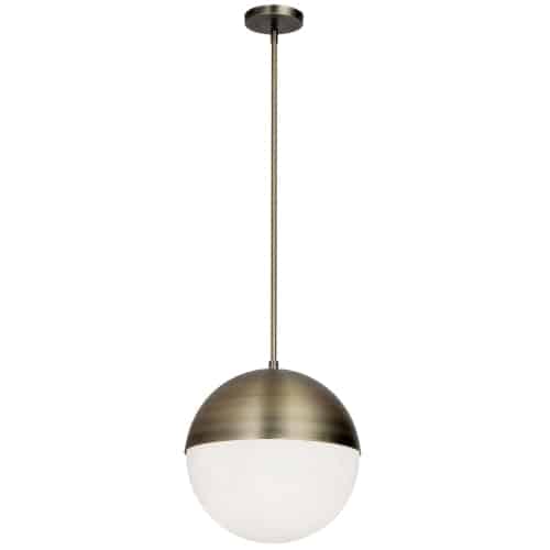 Dainolite 3 Light Halogen Pendant, Aged Brass w/ White Opal Glass