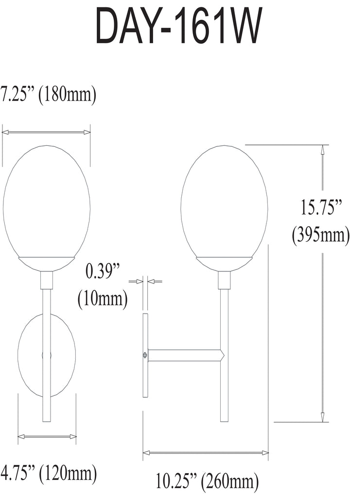 Dainolite 1 Light Halogen Aged Brass Wall Sconce w/ White Glass