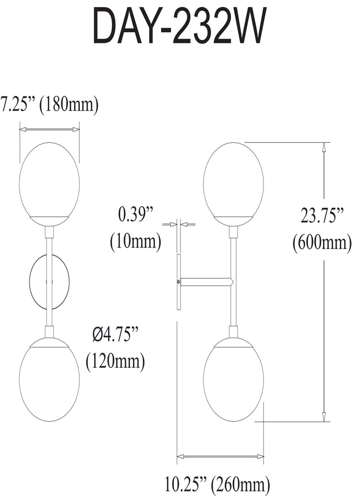 Dainolite 2 Light Halogen Aged Brass Wall Sconce w/ White Glass