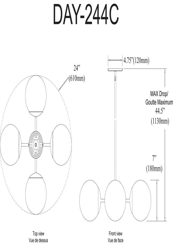 Dainolite 4 Light Halogen Aged Brass Chandelier w/ White Glass