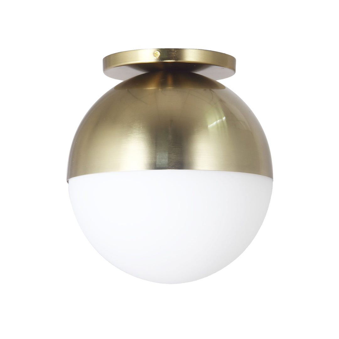 Dainolite 1 Light Incandescent Dayana Flush Mount Aged Brass w/ White Glass