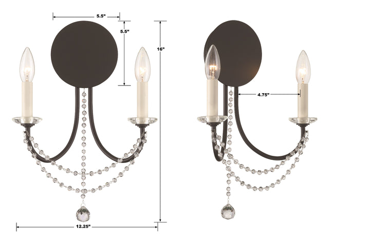 Crystorama Delilah 2 Light Aged Brass Sconce