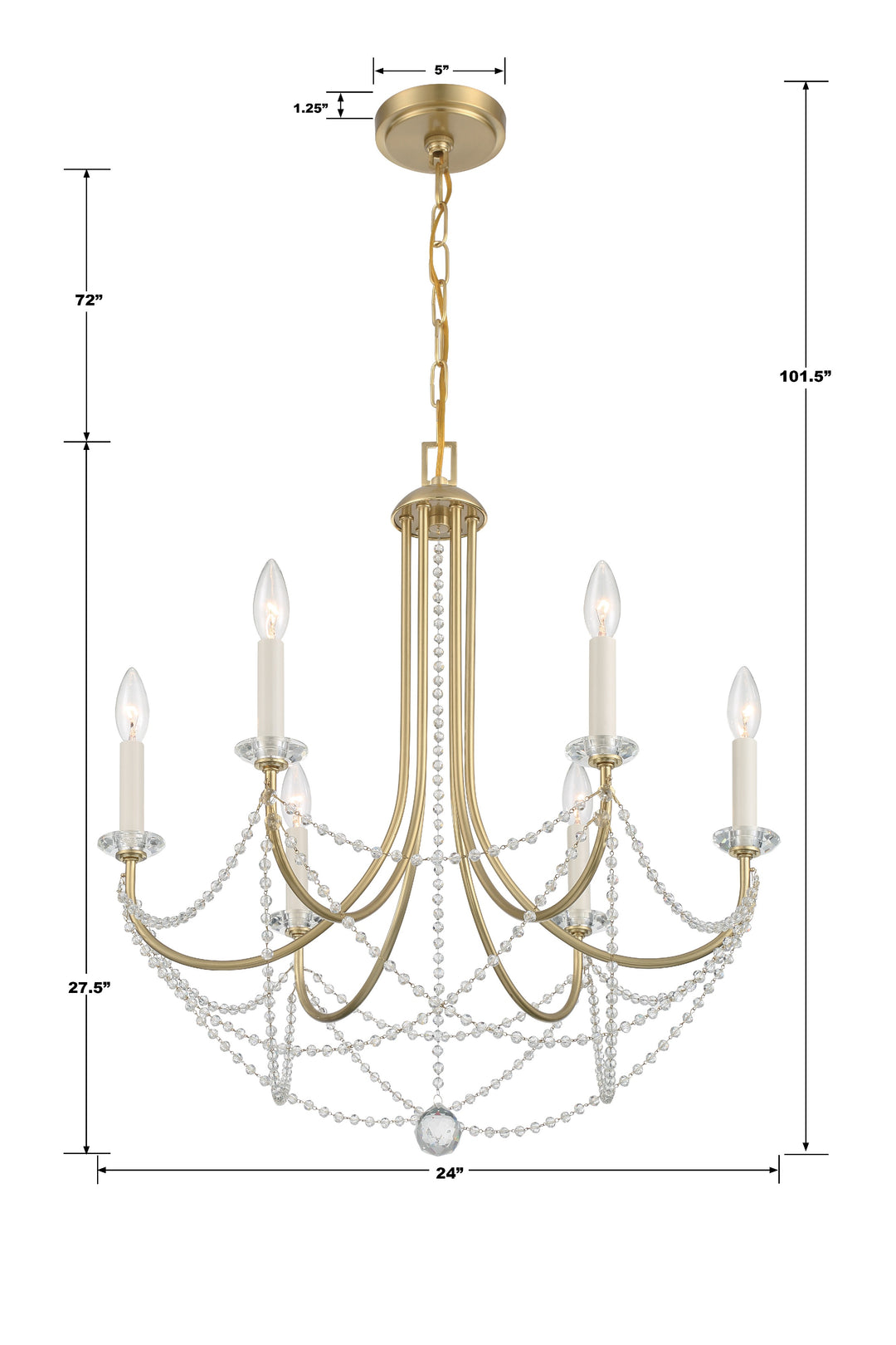 Crystorama Delilah 6 Light Aged Brass Chandelier