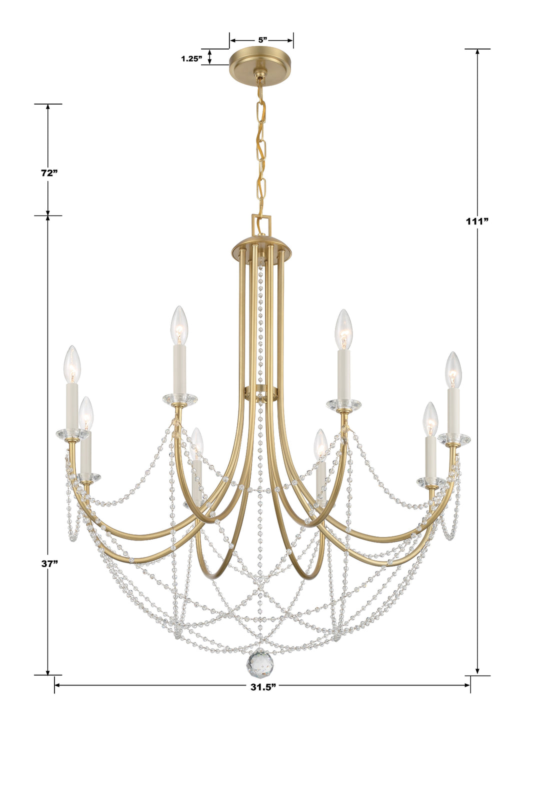 Crystorama Delilah 8 Light Aged Brass Chandelier