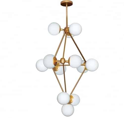 Dainolite 12 Light Foyer Chandelier, Gold Finish, Frosted White Glass