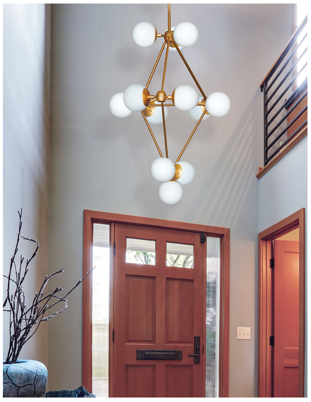 Dainolite 12 Light Foyer Chandelier, Gold Finish, Frosted White Glass