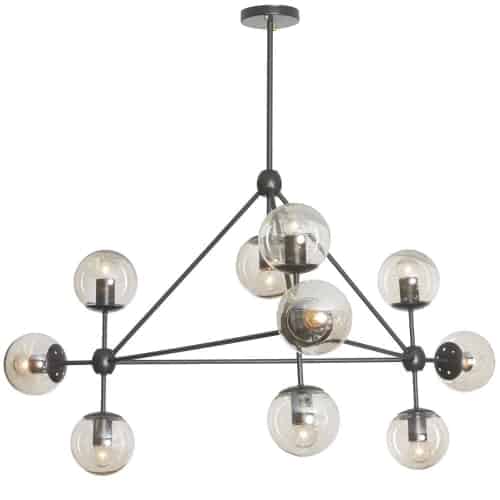 Dainolite 10 Light Triangular Chandelier, Matte Black Finish, Cognac Glass