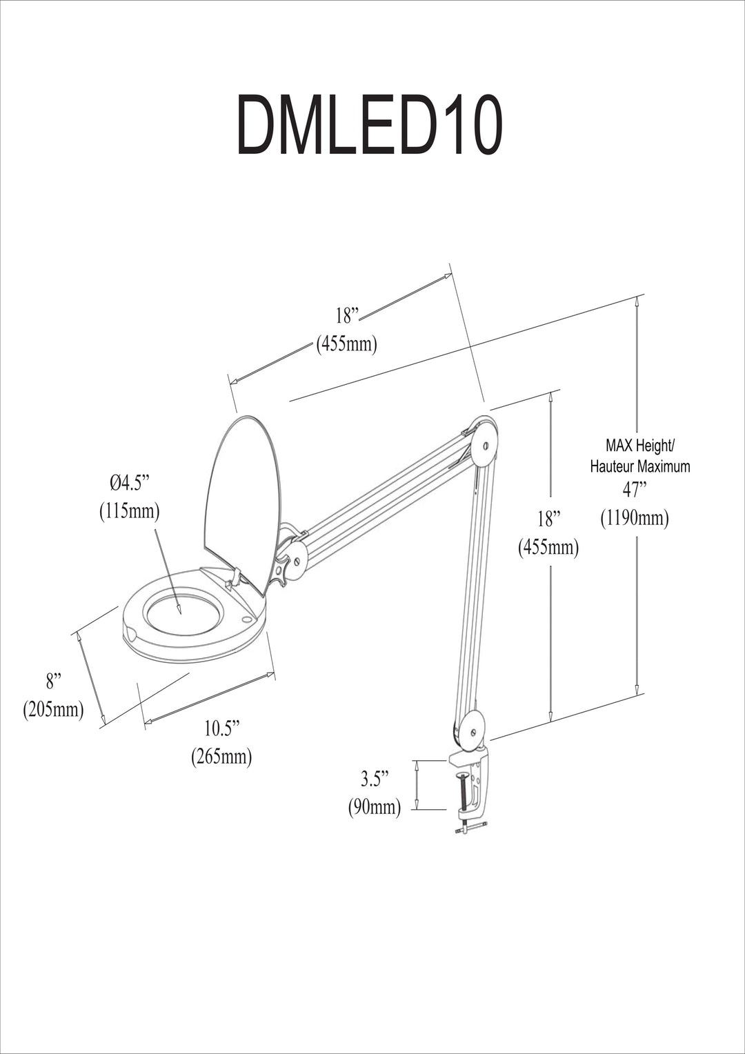 Dainolite 8W LED Magnifier Lamp, Black Finish