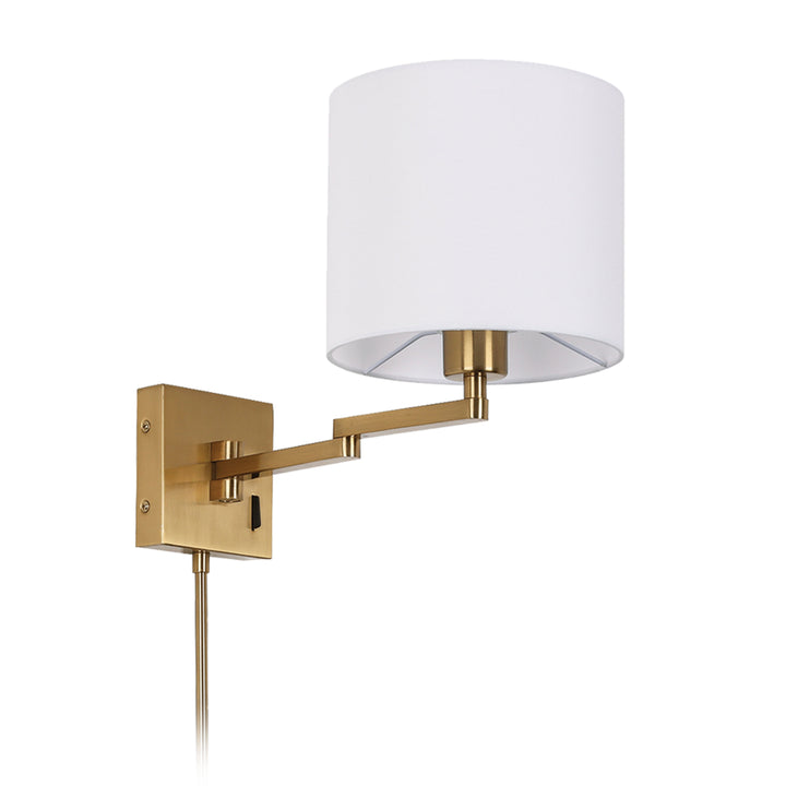 Dainolite 1 Light Double Swing Arm Wall Lamp, Aged Brass w/ a White Shade