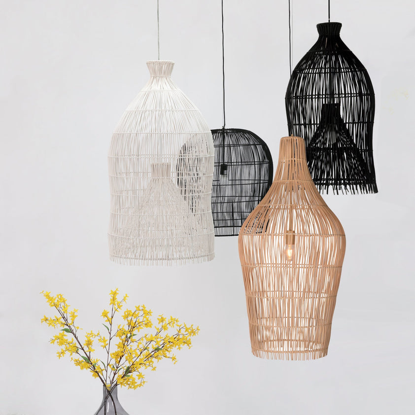 Ivan 15" Diameter Woven Rattan and Iron Pendant Light in Black