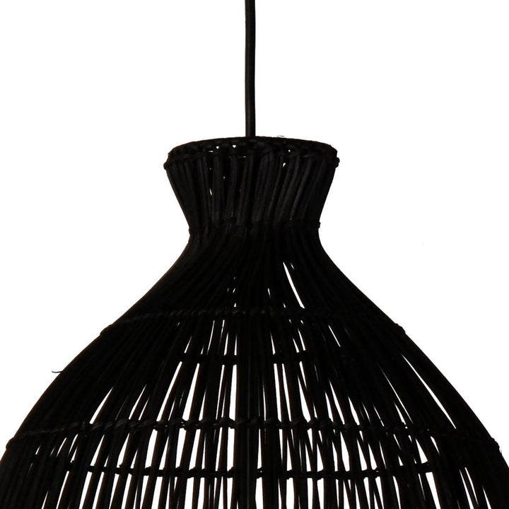 Ivan 15" Diameter Woven Rattan and Iron Pendant Light in Black