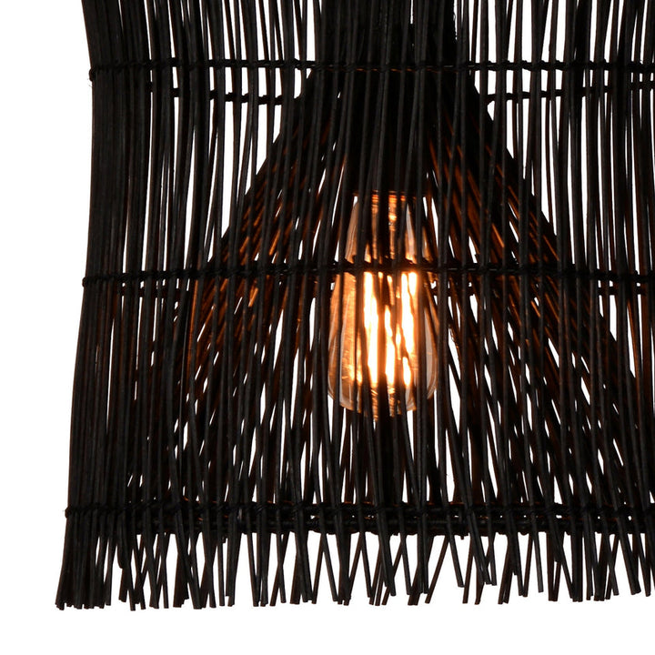 Ivan 15" Diameter Woven Rattan and Iron Pendant Light in Black